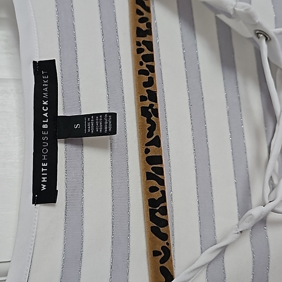 White House Black Market Lace up Sleeveless Top with stripes - Picture 2 of 6